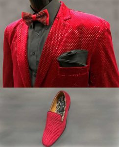 Men In Style Orlando Red Sequined Formal Jacket and Shoes
