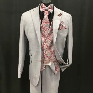 3-pc off-white suit with bowtie neck tie