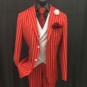 3-pc red suit with white stripes