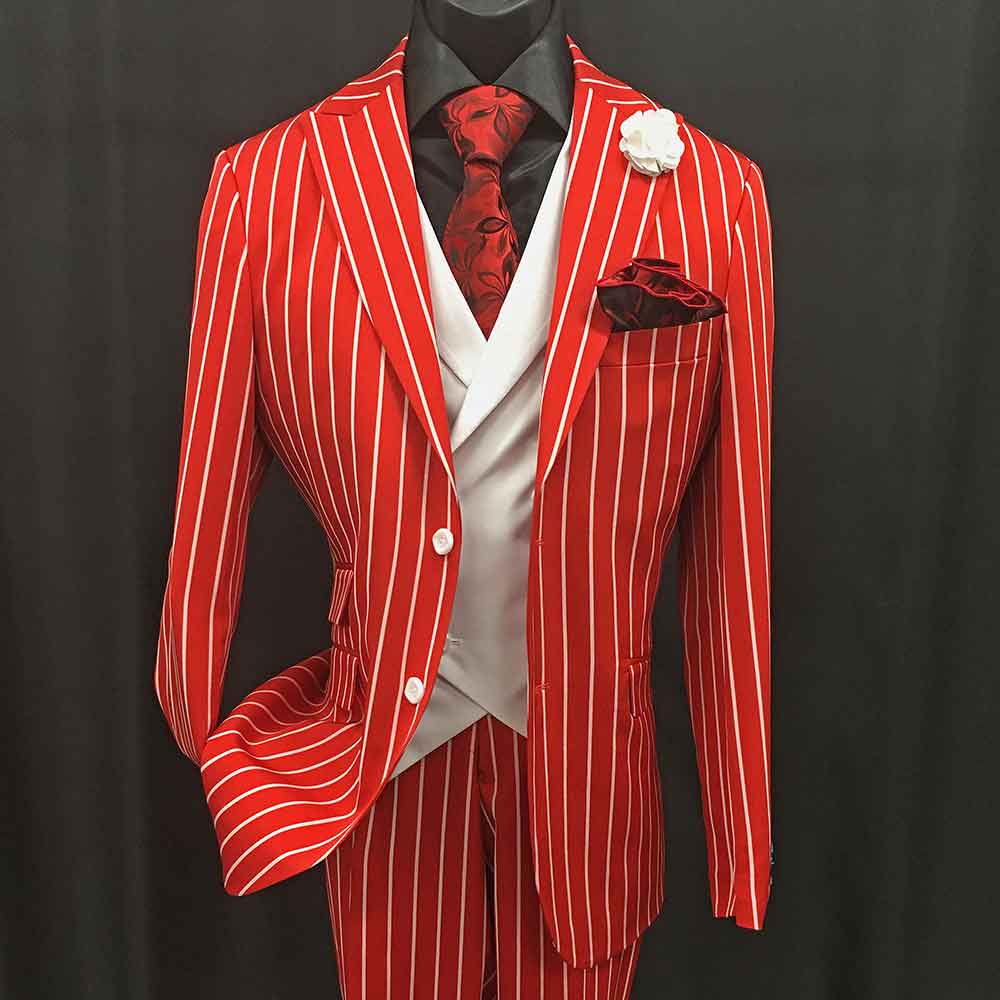 3-pc red suit with white stripes
