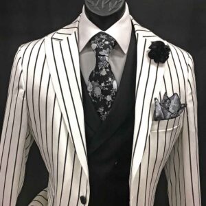 3-pc white suit with black stripes