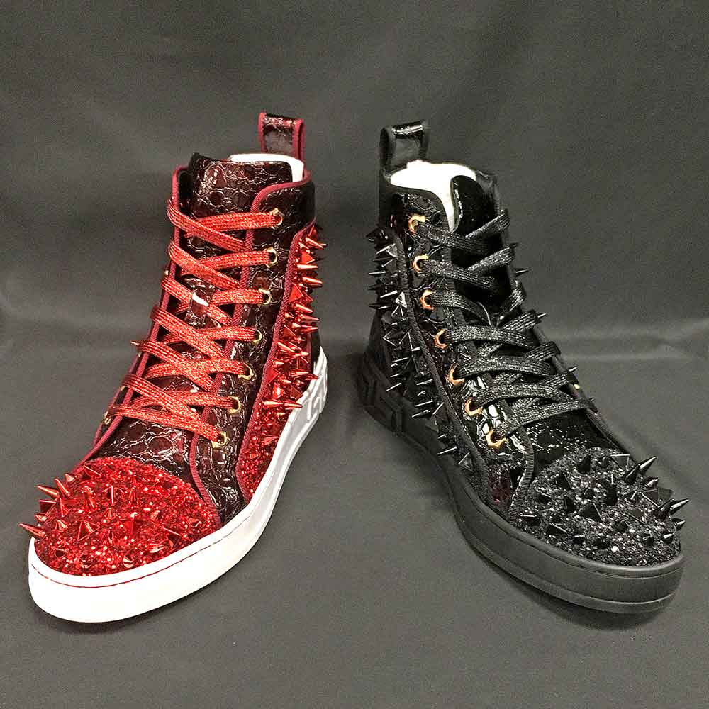 Men's dress shoe red and black high-top spiked
