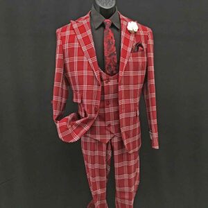 3-piece red check suit