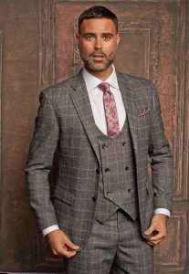 Gray and brown check 3-piece suit