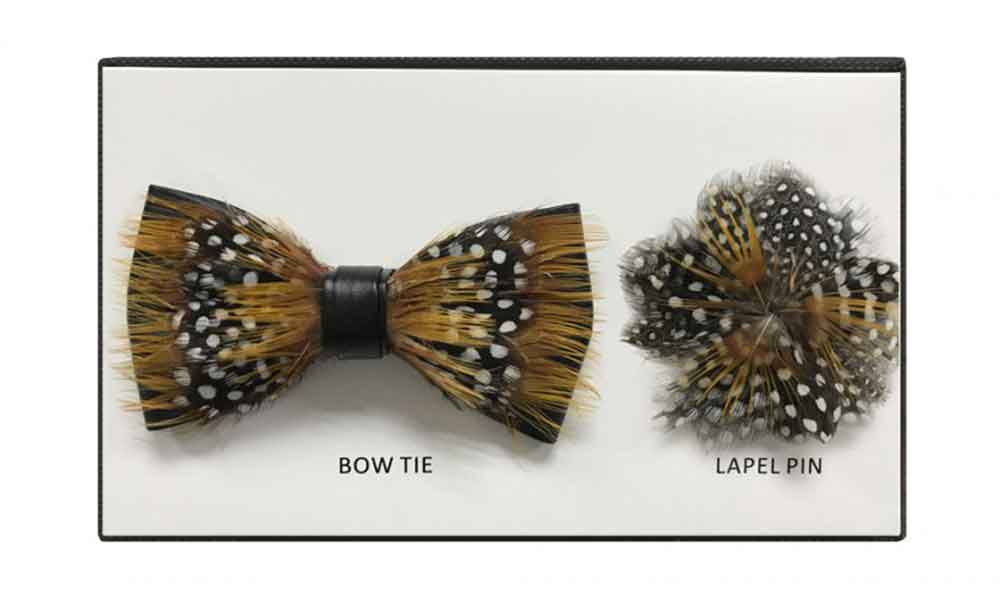 Feather Bow Tie - gold-black-white-spots