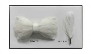 Feather Bow Tie - White