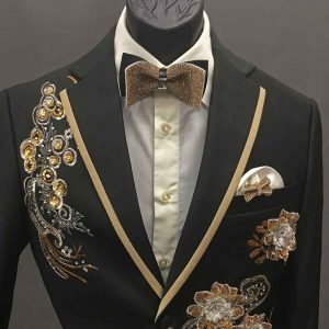 Men In Style Orlando 2-piece Suit - Black-gold lapel