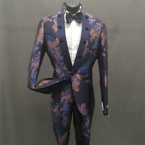 Men In Style Orlando 2-piece Suit - Navy- orange-blue-pattern