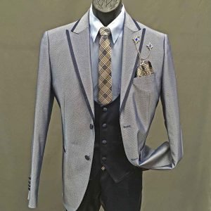 Men In Style Orlando 3-piece Suit - Lt. Blue-Navy-vest
