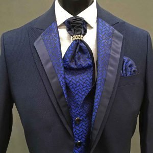 Men In Style Orlando 3-piece Suit - Navy Texture-Dbl-Lapel-Ascot
