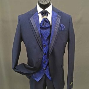 Men In Style Orlando 3-piece Suit - Navy Texture-Dbl-Lapel-Ascot