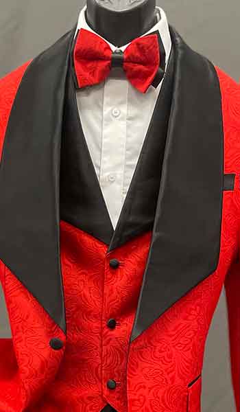 3-piece suit red with black lapel