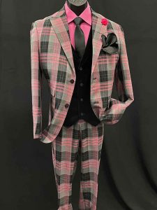 3-Piece Gray and Pink Suit