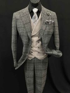 3-Piece Gray and Ivory Plaid suit