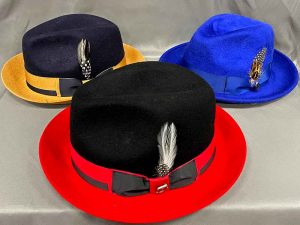 Hats in red, blue, yellow