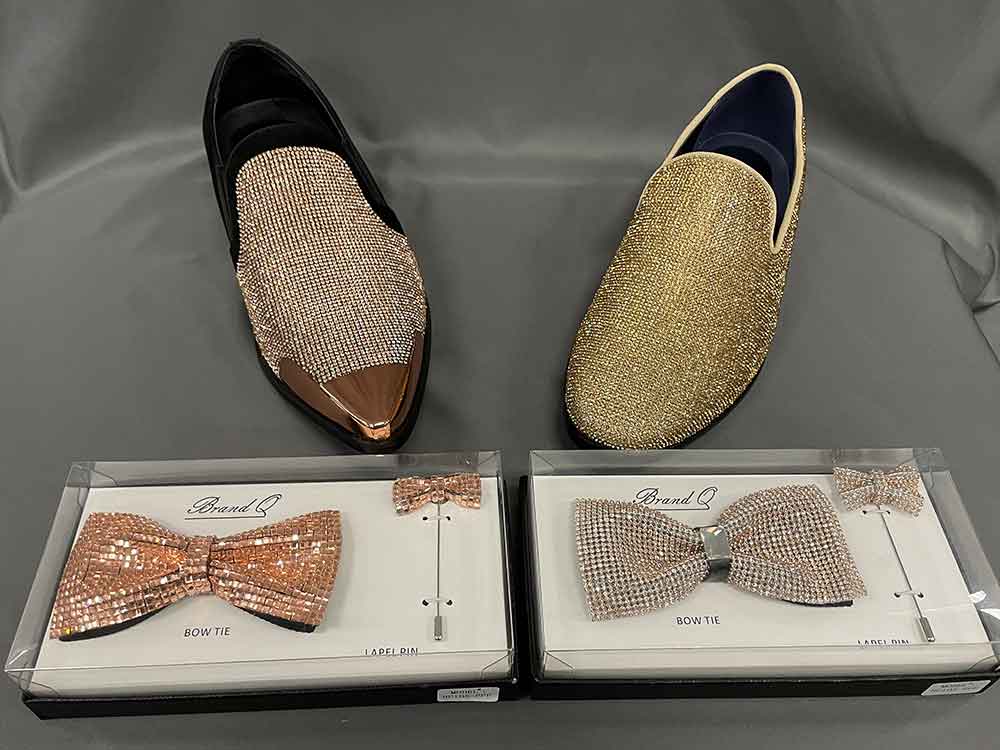 2 Shoes Shiny Gold with matching bow ties