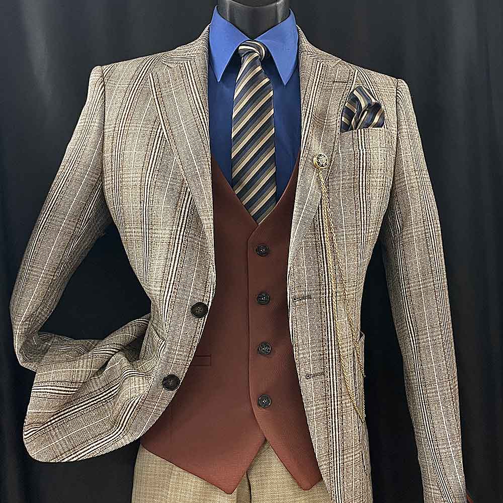 Tan Check 2-pc. Suit - Men In Style Orlando